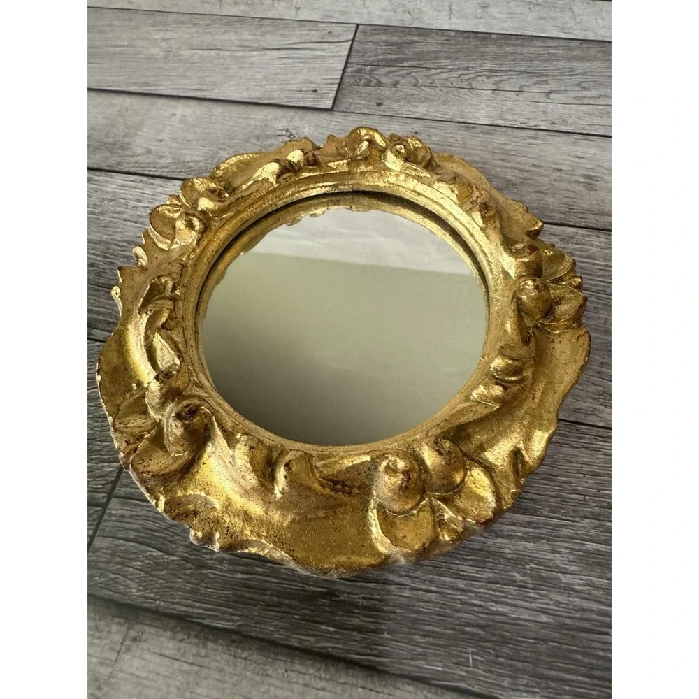 Vintage Italian Florentine Gold Gilt Wall Mirrors 2PC Set Octagon Baroque 7
